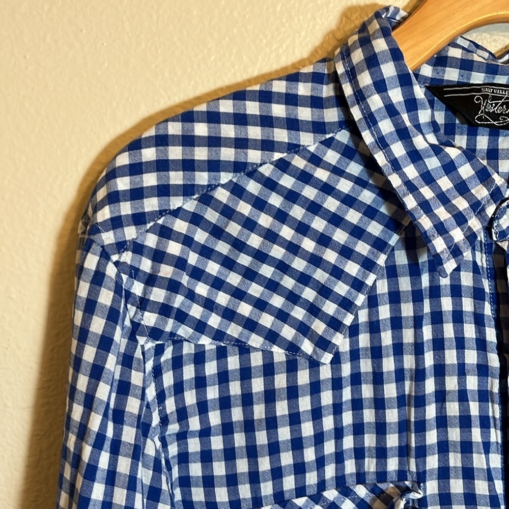 Salt Valley Western Blue Plaid Cotton Long Sleeve Button Shirt - Picture 3 of 10